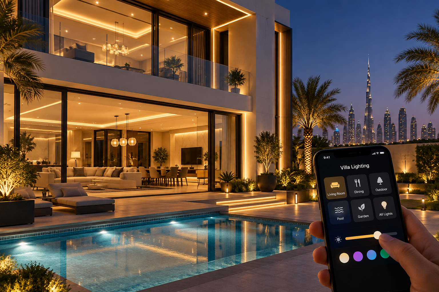 Smart lighting in a Dubai home